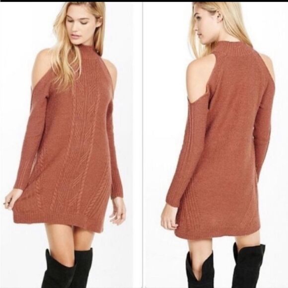 Express Woman Rusty Mauve Cold Sweater Dress Wool Mohair Blend Size S - Picture 1 of 13